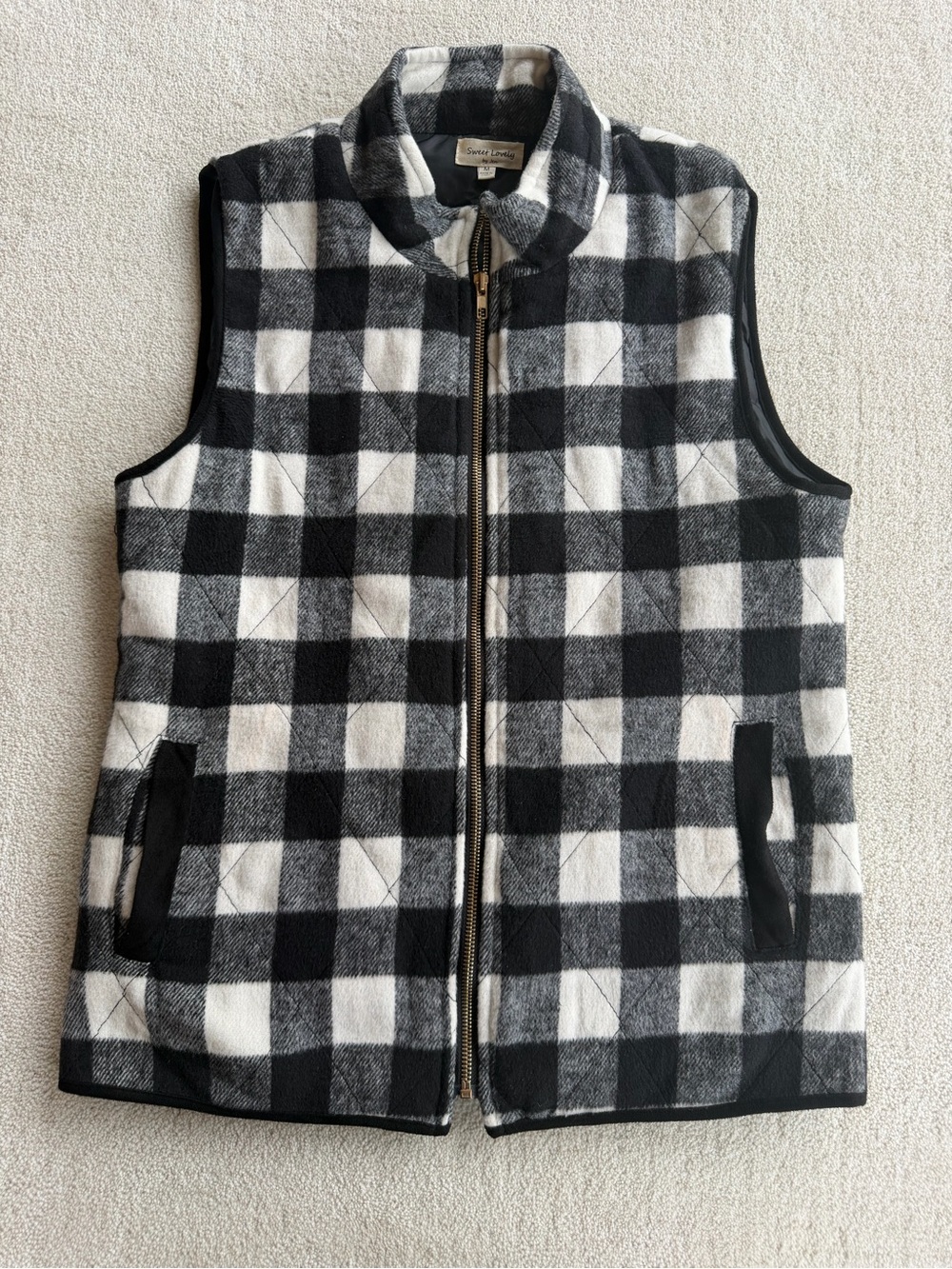 Sweet Lovely Black and White Buffalo Plaid Quilted Vest